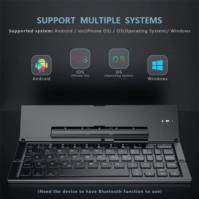 Ultra-Thin Folding Bluetooth Keyboard with Phone Holder Support