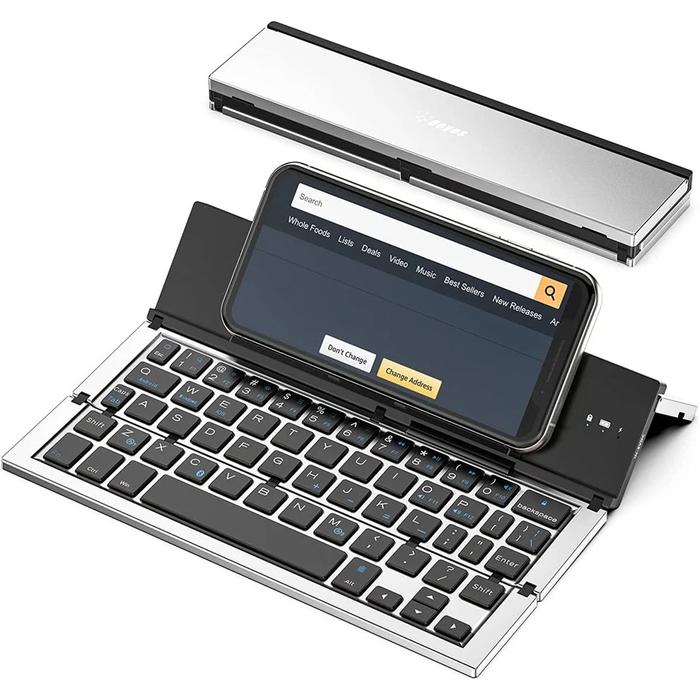 Ultra-Thin Folding Bluetooth Keyboard with Phone Holder Support
