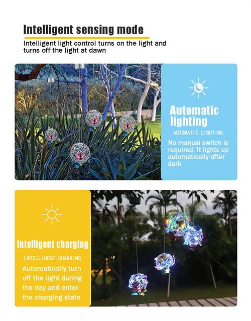 Garden Hanging Solar Round Ball Light With Butterfly