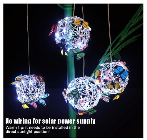 Garden Hanging Solar Round Ball Light With Butterfly