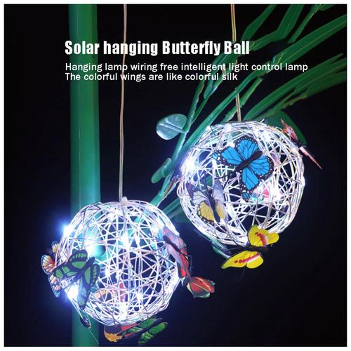 Garden Hanging Solar Round Ball Light With Butterfly