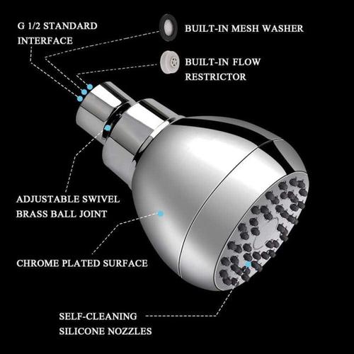 High Pressure Shower Head 3 Anti-Clog Anti-Leak Fixed With Adjustable Swivel Brass Ball Joint