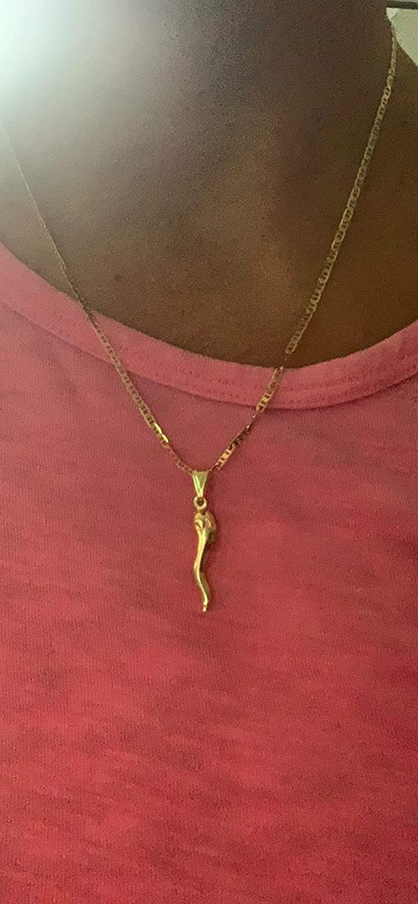 Italian Horn Necklace 14K Gold, Pepper-Shaped Titanium Steel Pendant photo review