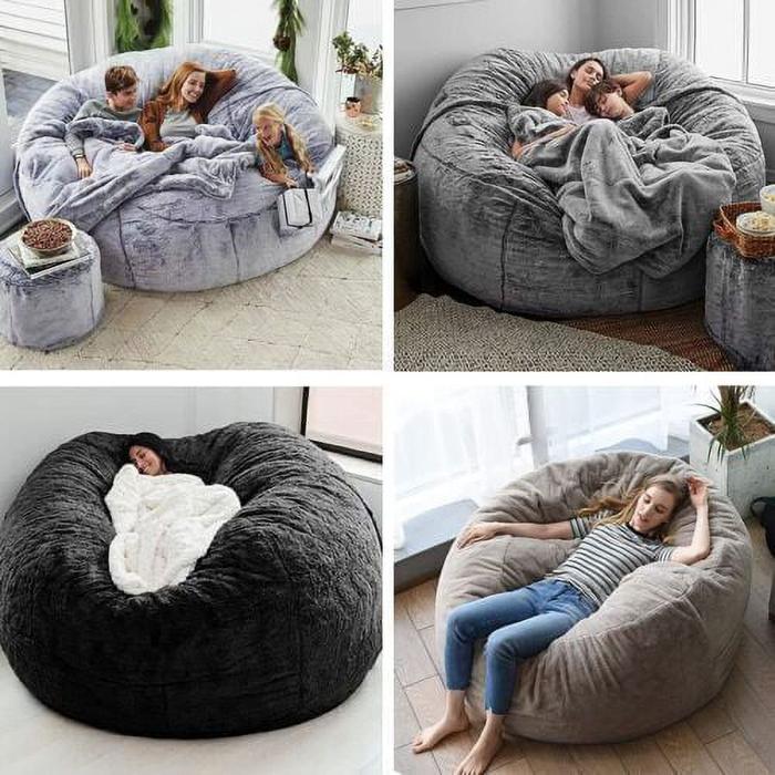 Big Huge Giant Bean Bag Chair, Comfy Fluffy Giant Round Bean Bag Lazy Sofa Cove, Lazy Sofa Bean Bag Chair Foam Furniture Bean Bag