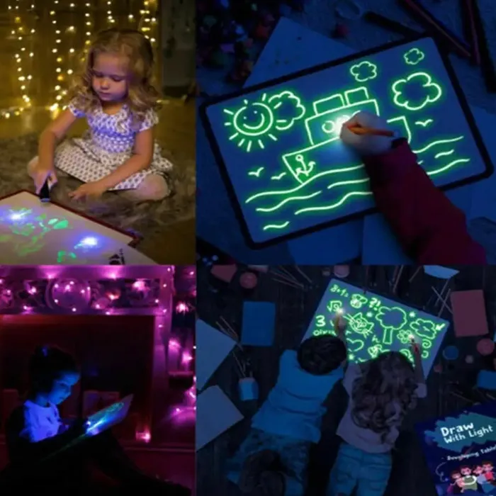 Magic LED Drawing Board Toy For Kids, Draw With Light In Dark, Developing Writing Board With Marker Pen