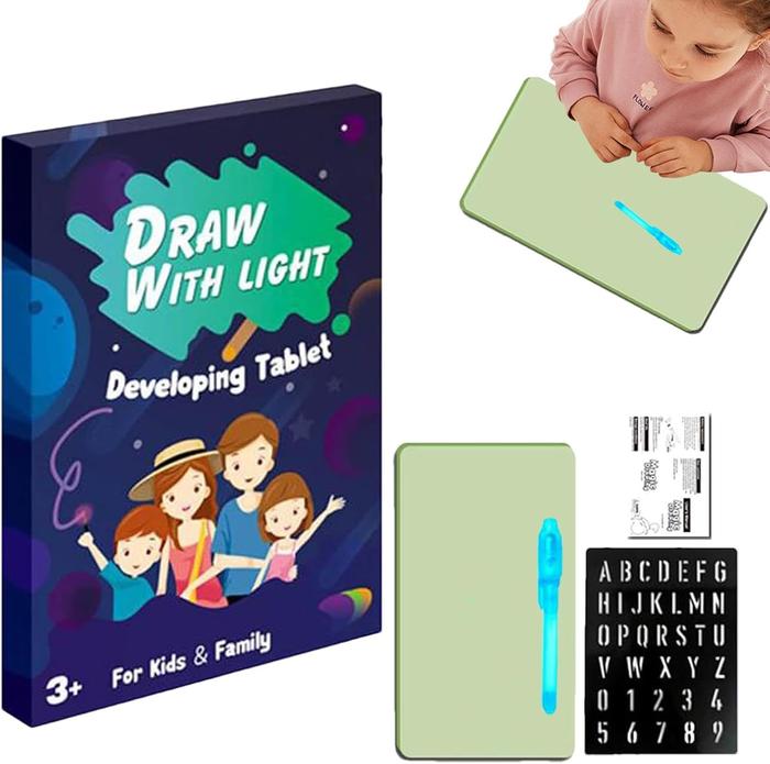 Magic LED Drawing Board Toy For Kids, Draw With Light In Dark, Developing Writing Board With Marker Pen