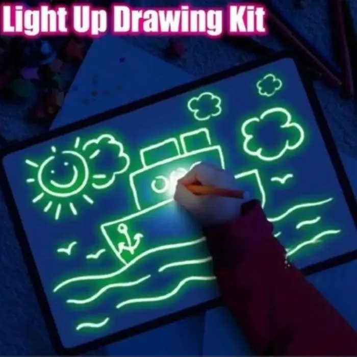 Magic LED Drawing Board Toy For Kids, Draw With Light In Dark, Developing Writing Board With Marker Pen