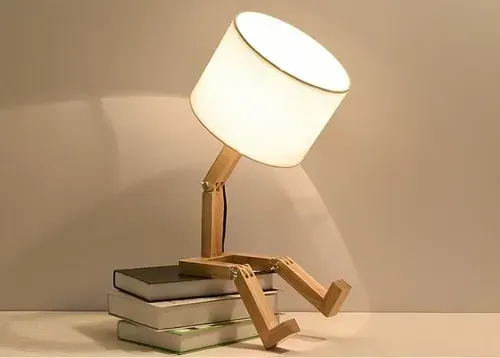 Modern Robot Wooden Table Lamp E14 Bulb Holder 110-240V