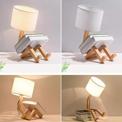 Modern Robot Wooden Table Lamp E14 Bulb Holder 110-240V