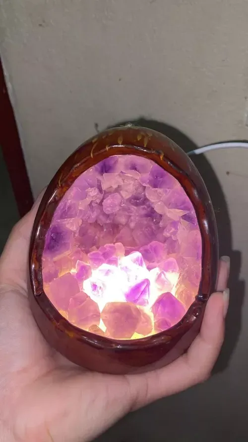 Natural Crystal Egg Shape Lamp with Amethyst & Citrine Clusters - USB Powered LED Night Light for Bedroom Home Decor photo review