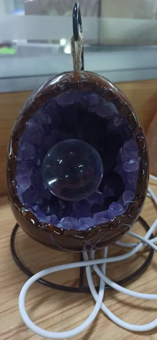 Natural Crystal Egg Shape Lamp with Amethyst & Citrine Clusters - USB Powered LED Night Light for Bedroom Home Decor photo review