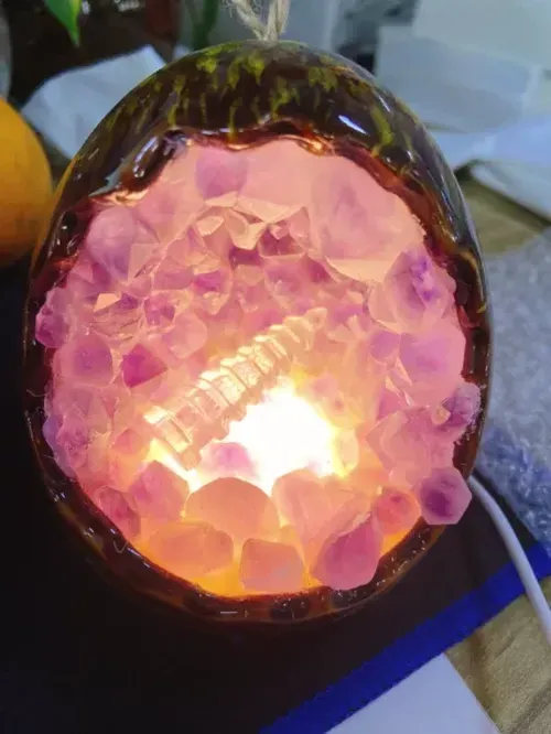 Natural Crystal Egg Shape Lamp with Amethyst & Citrine Clusters - USB Powered LED Night Light for Bedroom Home Decor photo review