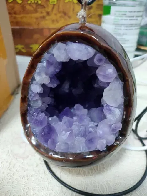 Natural Crystal Egg Shape Lamp with Amethyst & Citrine Clusters - USB Powered LED Night Light for Bedroom Home Decor photo review