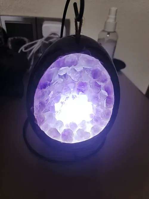 Natural Crystal Egg Shape Lamp with Amethyst & Citrine Clusters - USB Powered LED Night Light for Bedroom Home Decor photo review