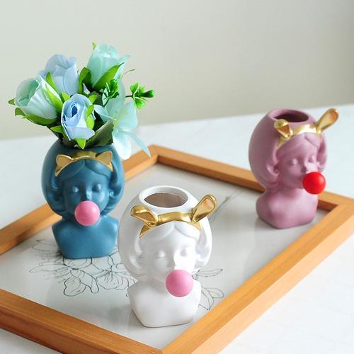 Nordic Cute Human Head Resin Flower Vase for Home Decoration