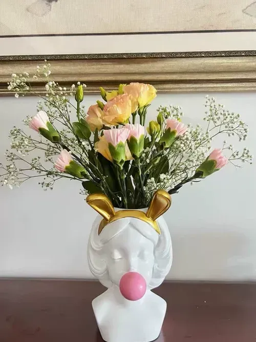 Nordic Cute Human Head Resin Flower Vase for Home Decoration photo review