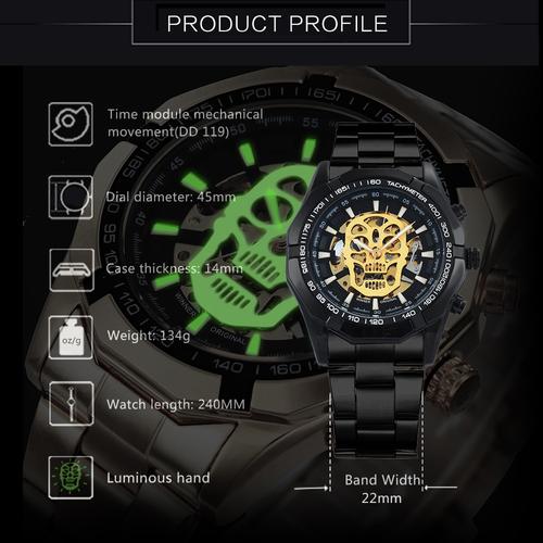 Official Automatic GOLD Watch Men Steel Strap Skeleton