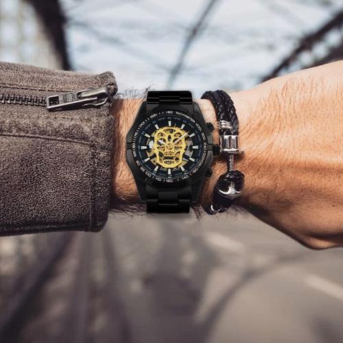 Official Automatic GOLD Watch Men Steel Strap Skeleton