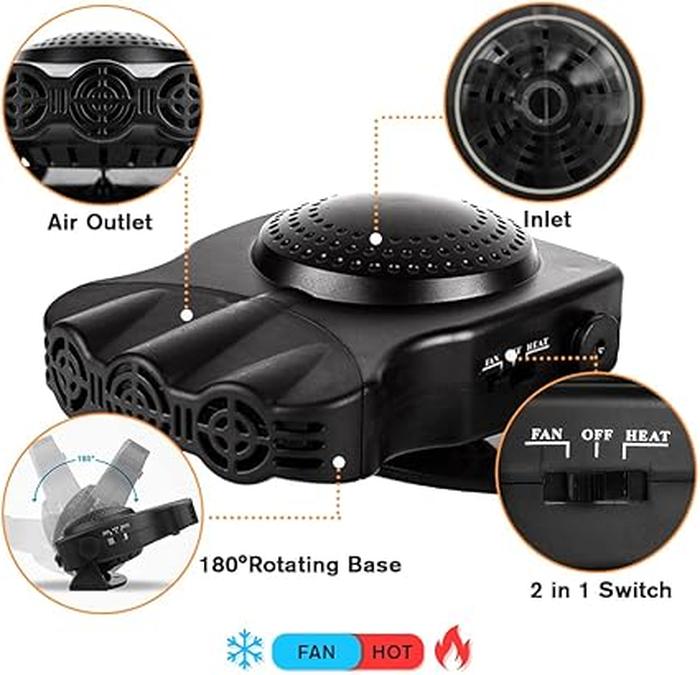 Portable Car Heater 12V with Warm and Cold Wind for Defogging and Defrosting