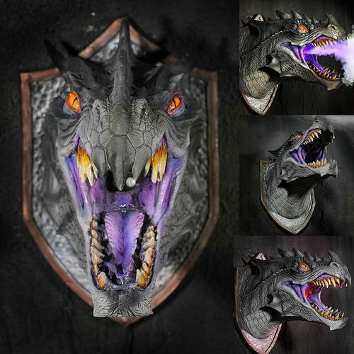 Fire-Breathing Dragon Wall Mount Decor with LED Smoke Effect