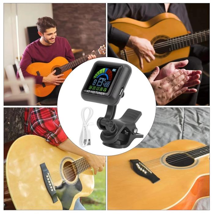 Rechargeable Clip-On Tuner for Guitar, Bass, Violin, Ukulele