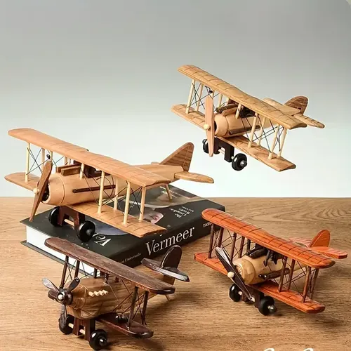 Retro Handmade Wooden Airplane Ornaments - Creative Home Decor for Living Room, Desk, Study, Office, Cafe