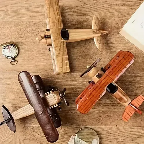 Retro Handmade Wooden Airplane Ornaments - Creative Home Decor for Living Room, Desk, Study, Office, Cafe