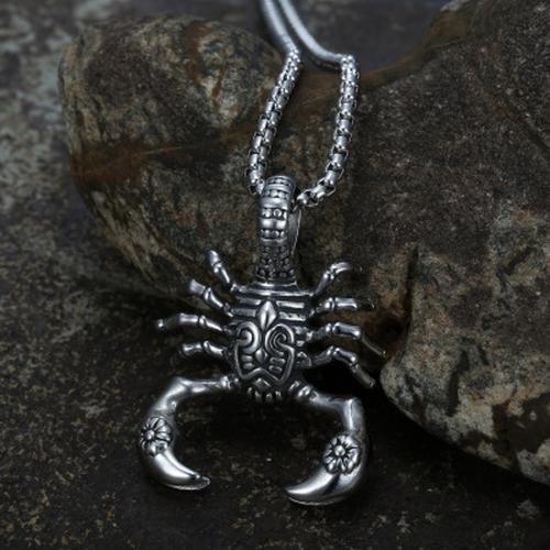 Scorpio Zodiac Pendant Necklace: Vintage Stainless Steel Scorpion Jewelry