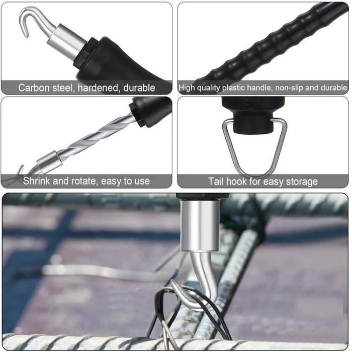 Semi-Automatic Rebar Tying Hook for Wire Binding