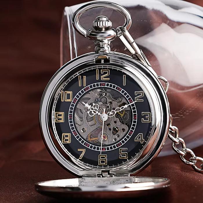 Silver Full Hunter Pocket Watch - Classic Antique Look, Intricately Designed
