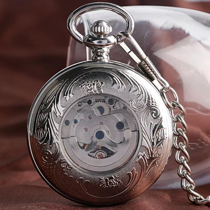 Silver Full Hunter Pocket Watch - Classic Antique Look, Intricately Designed
