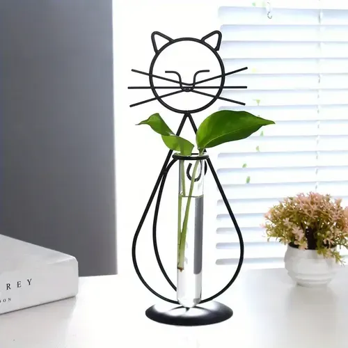 Simple Cat Iron Hydroponic Flower Vase - Innovative Home Living Room Decor