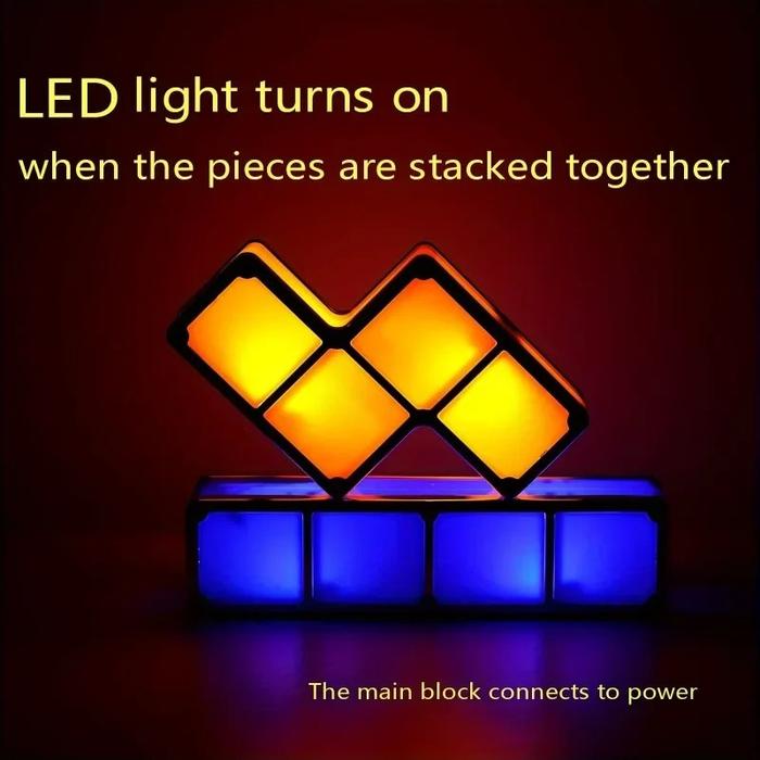 Stackable LED Puzzle Lamp – Colorful DIY Tetris Light Blocks