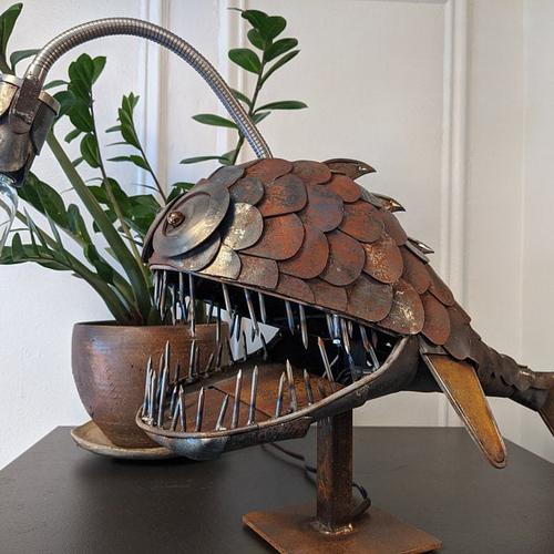 Steampunk Angler Fish Lamp, Anglerfish Lamp Floor-standing Retro Art Table Lamp photo review