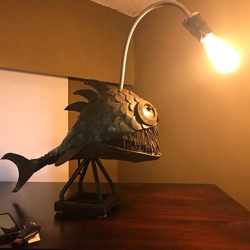 Steampunk Angler Fish Lamp, Anglerfish Lamp Floor-standing Retro Art Table Lamp photo review