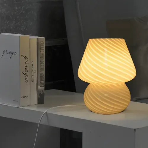 Style Striped Mushroom Glass Led Desk Lamp for Bedroom Bedside