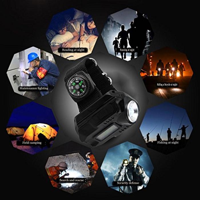 Tactical Survival Watch Flashlight with Compass