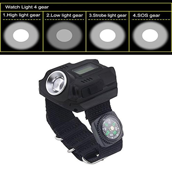 Tactical Survival Watch Flashlight with Compass