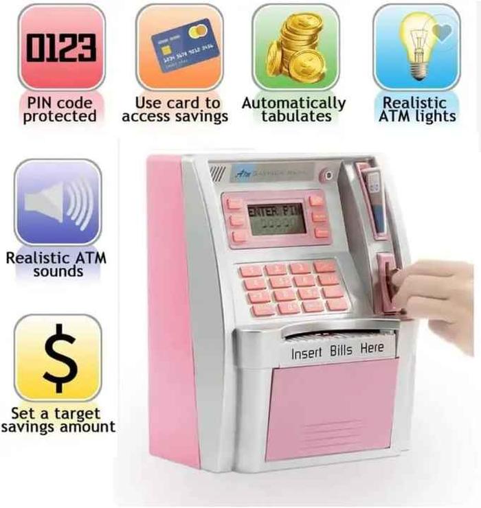 Upgraded Talking ATM Piggy Bank for Kids Adults, Toy Money Bank for Real Money with Voice Prompt, Electronic Money Safe Coin Box