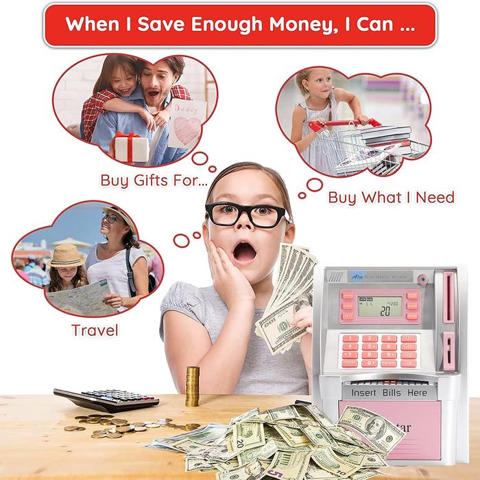 Upgraded Talking ATM Piggy Bank for Kids Adults, Toy Money Bank for Real Money with Voice Prompt, Electronic Money Safe Coin Box