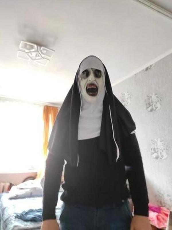 The Nun Horror Valak Mask With Headscarf Full Face For Halloween photo review