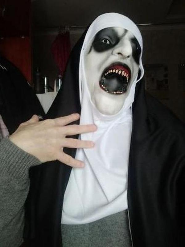 The Nun Horror Valak Mask With Headscarf Full Face For Halloween photo review