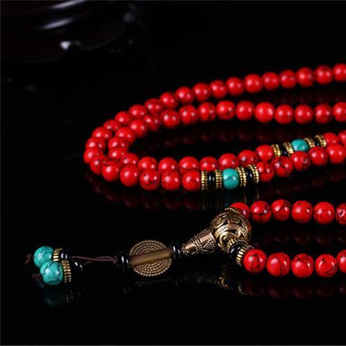 Tibetan Mala Beads with Red Jasper Stone Meditation Necklace