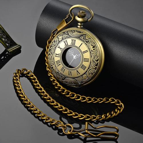 Vintage Bronze Roman Numeral Quartz Pocket Watch