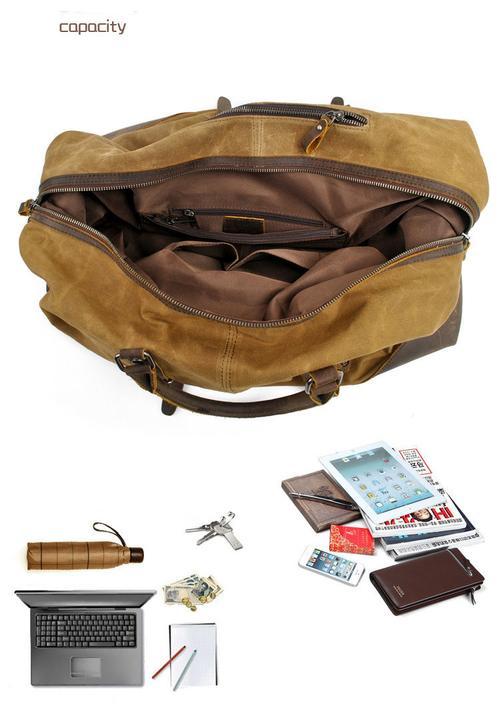 Waxed Canvas Leather Weekender Bag Waterproof Travel Duffels