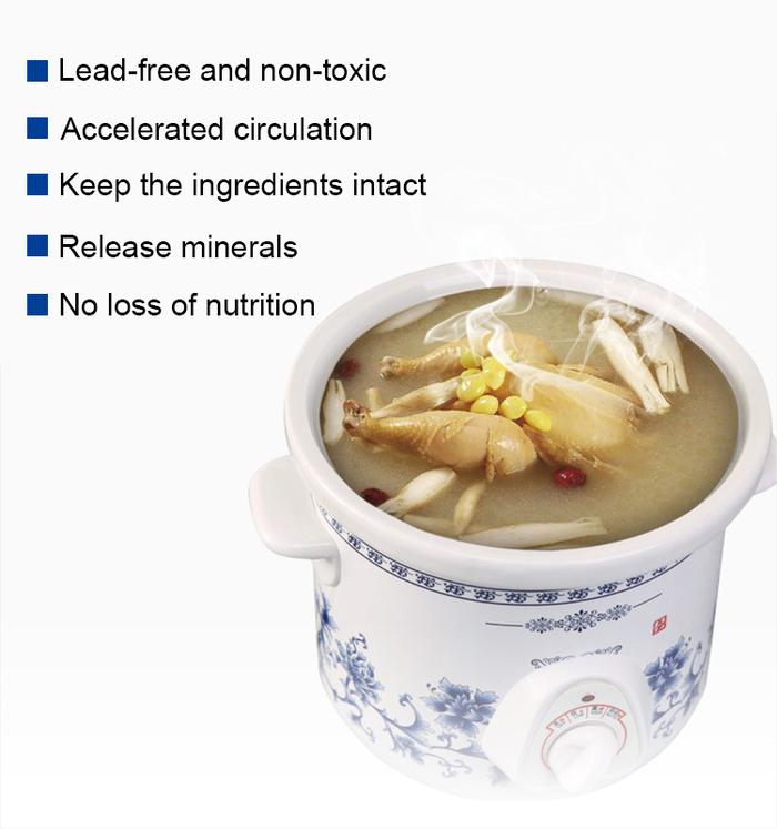 White Porcelain Automatic Electric Stew Pot, Slow Cooker Mechanical Timer