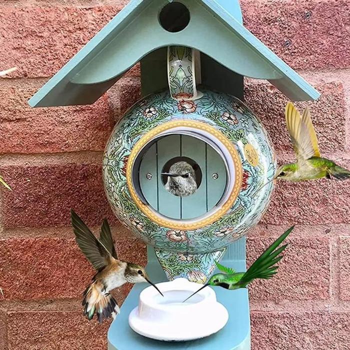 William Morris Teal Teapot Bird House And Feeder