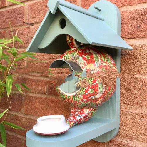 William Morris Teal Teapot Bird House And Feeder