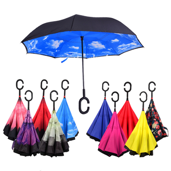 Windproof C-Handle Double Layer Inverted Reversible Umbrella
