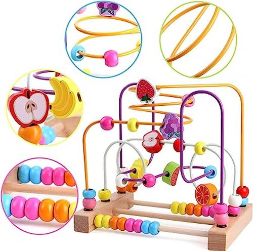 Wooden Maze Toys for Kids - Educational Toys with Beads and Abacus